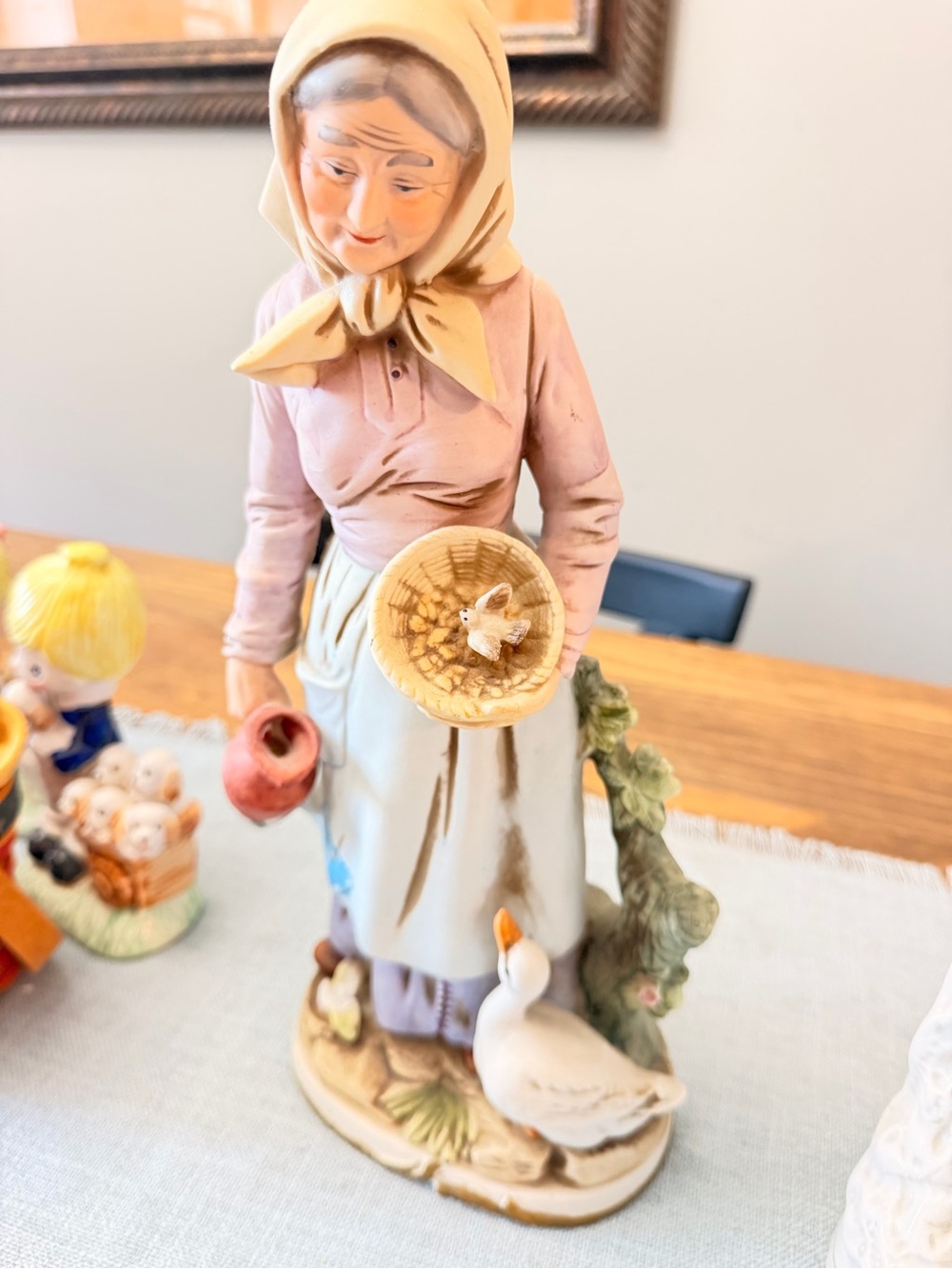 Porcelain Country Lady Figurine with Goose - Pastel Colors